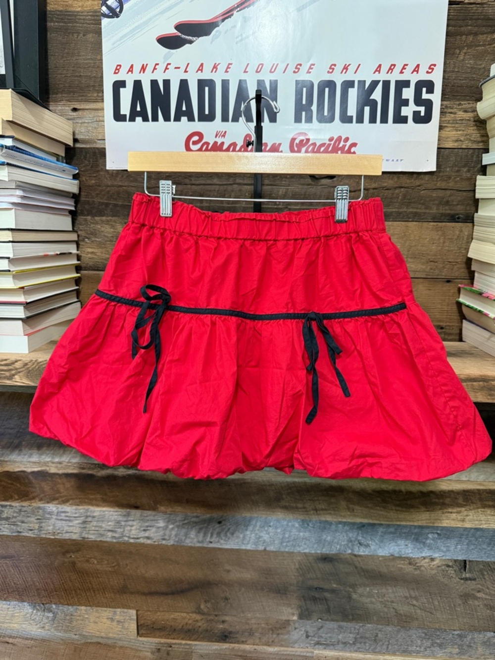 Vibrant Red Cotton Mini Skirt with Black Trim